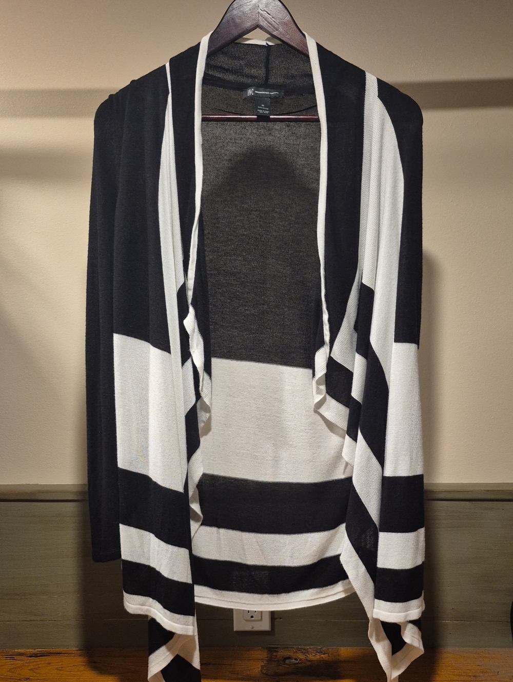 INC International Concepts Black and White Striped Open Cardigan